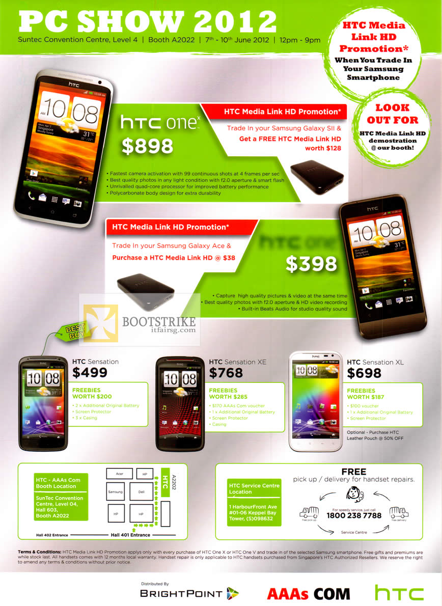 PC SHOW 2012 price list image brochure of AAAs Com HTC Smartphones HTC One X, One V, Sensation, Sensation XE, Sensation XL