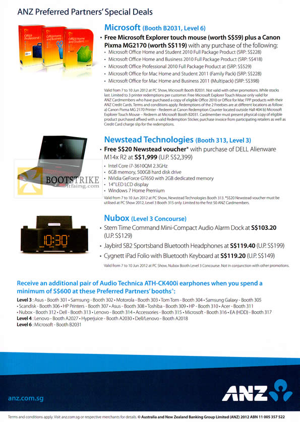 PC SHOW 2012 price list image brochure of ANZ Credit Card Partner Special Deals Microsoft, Newstead Dell Alienware, Nubox