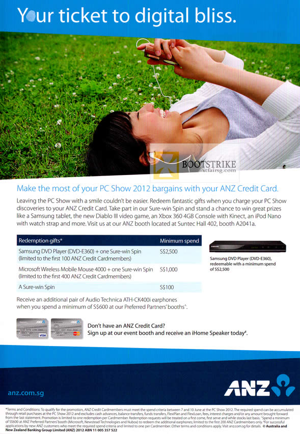 PC SHOW 2012 price list image brochure of ANZ Credit Card Redemption Gifts, Sure Win Spin