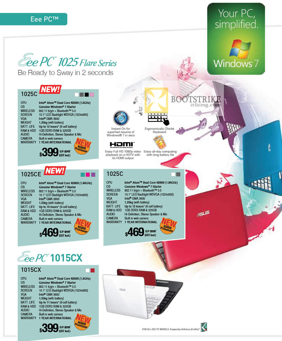 PC SHOW 2012 price list image brochure of ASUS Notebooks Eee PC 1024 Flare 1025, 1025CE, 1025C, 1015CX