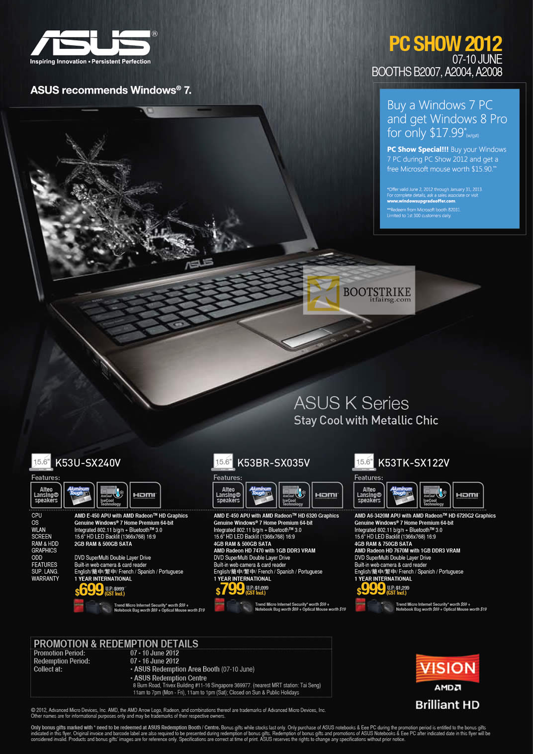 PC SHOW 2012 price list image brochure of ASUS Notebooks K Series AMS K53U-SX240V, K53BR-SX035V, K53TK-SX122V