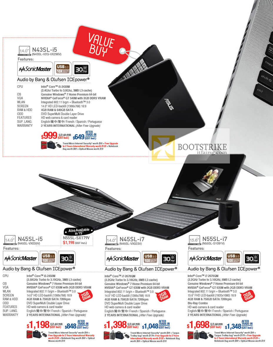 PC SHOW 2012 price list image brochure of ASUS Notebooks N43SL-V2G-VX296V, N45SL-VX035V VX023V, N55SL S1091V