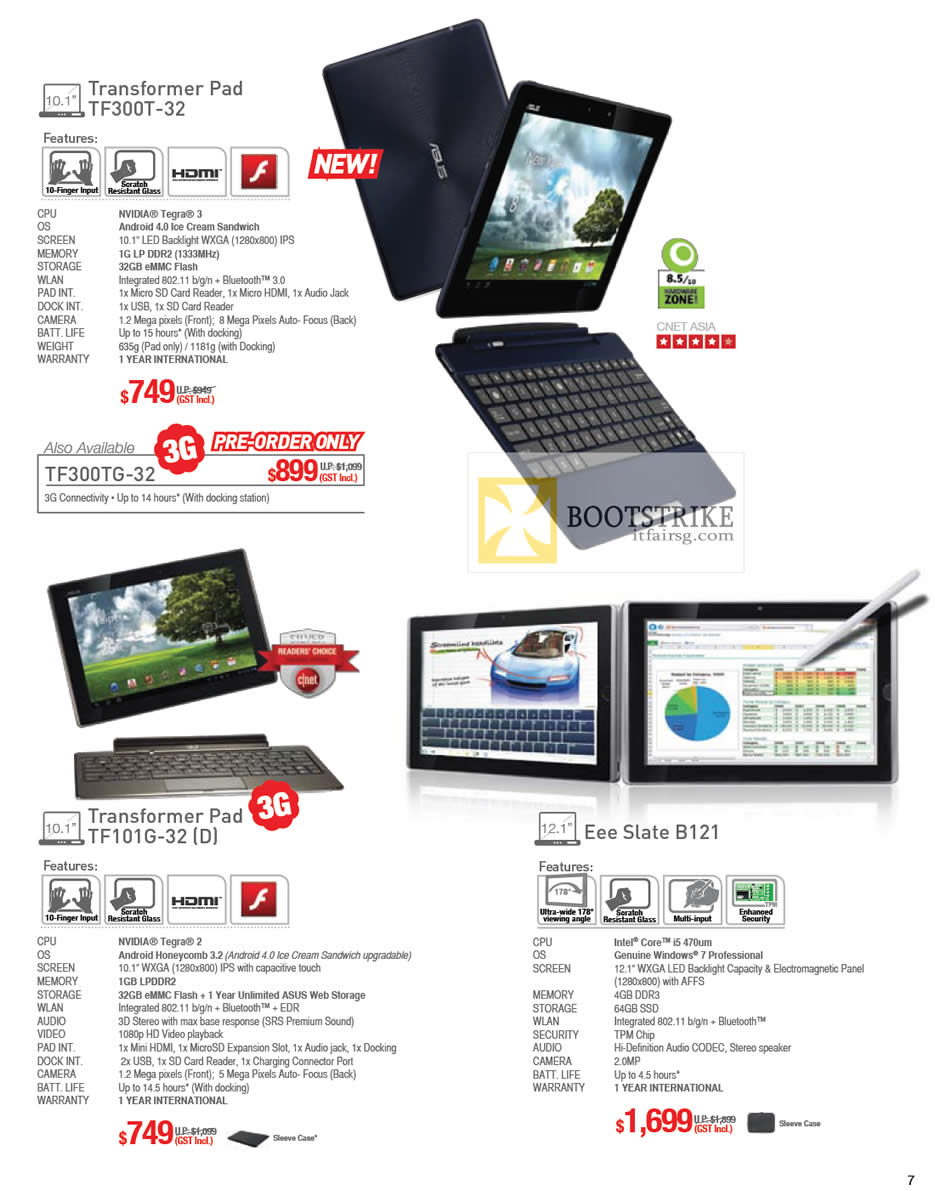PC SHOW 2012 price list image brochure of ASUS Notebooks Tablets Transformer Pad TF300T-32, TF300TG-32, TF101G-32, Eee Slate B121