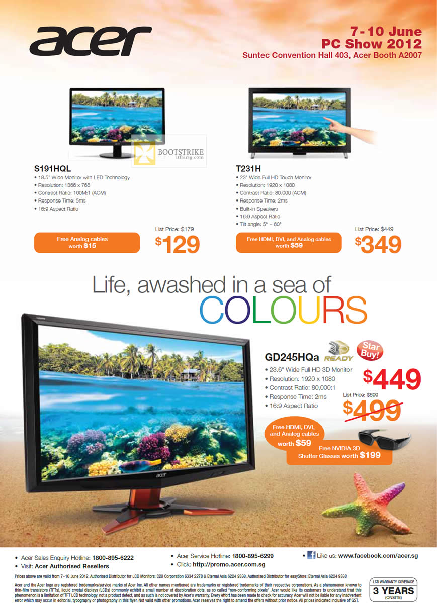 PC SHOW 2012 price list image brochure of Acer Monitors LED S191HQL, T231H, GD245HQa