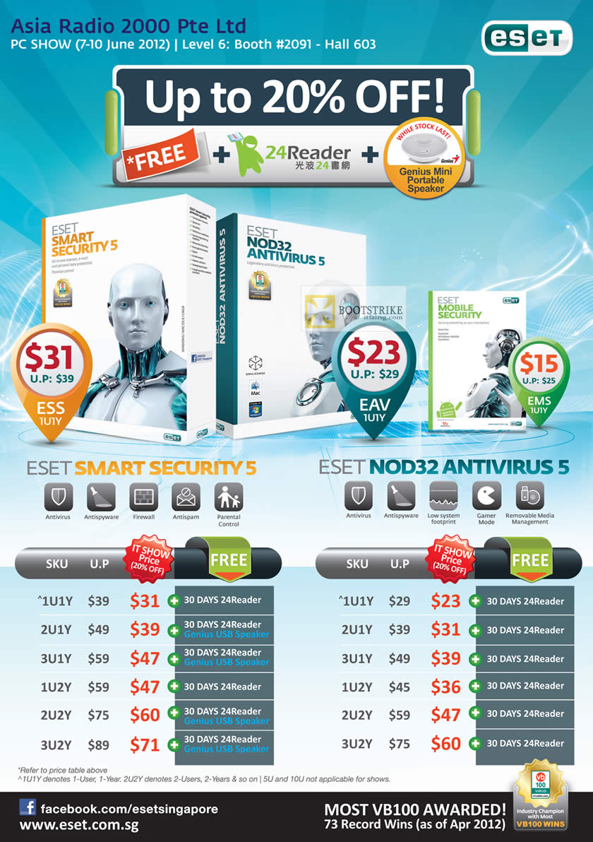 PC SHOW 2012 price list image brochure of Asia Radio Eset Smart Security 5, Eset NOD32 Antivirus 5 Software