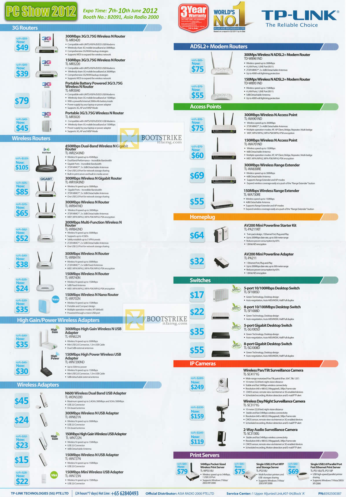 PC SHOW 2012 price list image brochure of Asia Radio TP-Link Networking 3G Routers, ADSL Modem Router, Wireless Router, Access Point, USB Wireless Adapter, IPCam, Print Servers