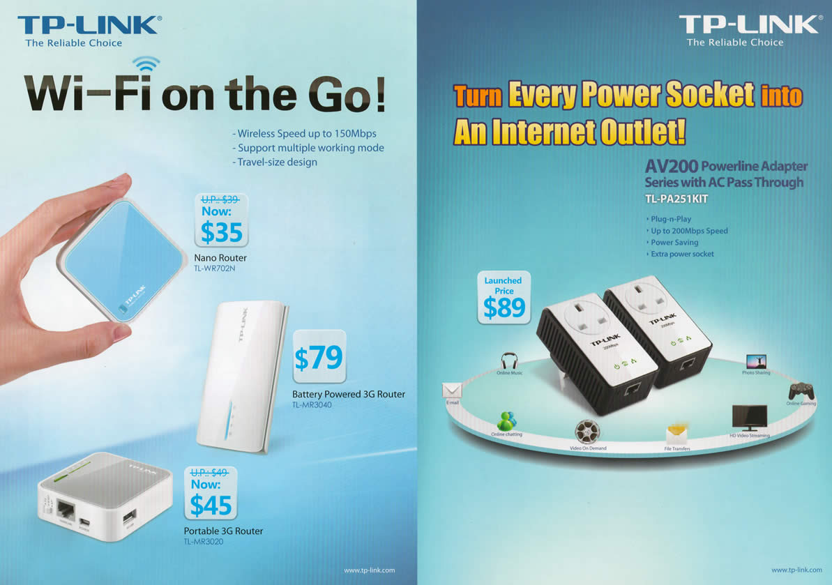 PC SHOW 2012 price list image brochure of Asia Radio TP-Link Networking TL-WR702N Nano Router, Battery 3G Router TL-MR3040, TL-MR3020 3G Router, TL-PA251KIT Powerline AV200