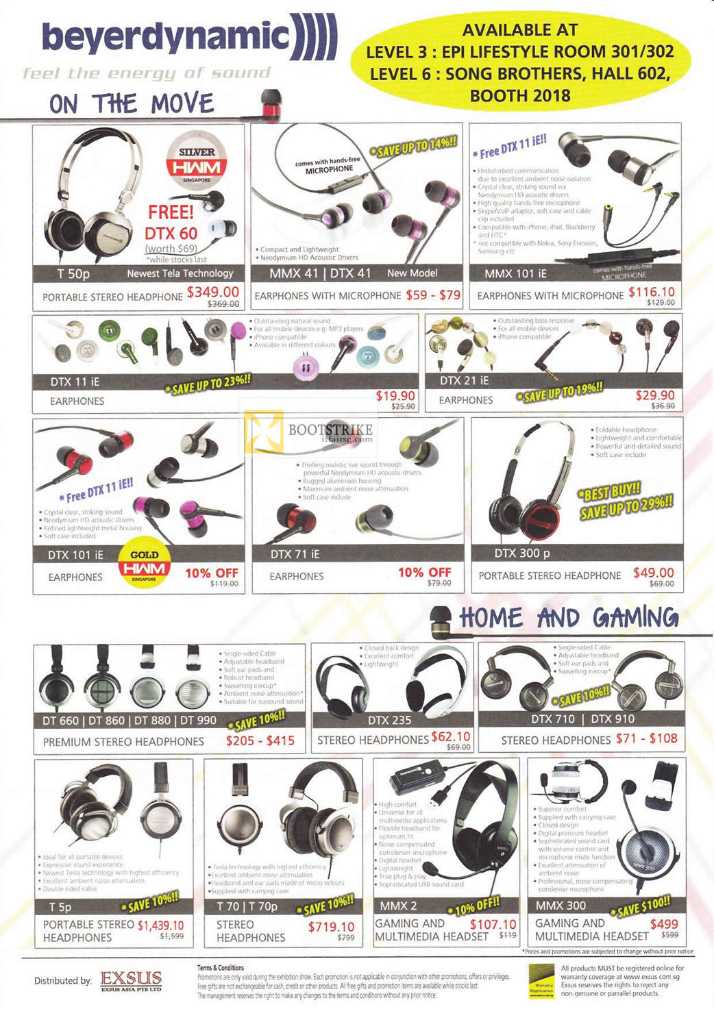 PC SHOW 2012 price list image brochure of Beyerdynamic Headphones T50p, MMX41, DTX41, MMX101iE, DTX110iE, DTX300p, DTX235, DTX710, MMX2, MMX300, T5p, T70, T70p