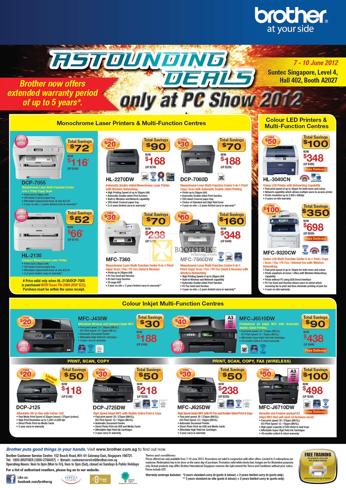PC SHOW 2012 price list image brochure of Brother Printers Laser LED Inkjet, Colour DCP-7055, HL-2270DW, DCP-7060D, HL-2130, MFC-7360, MFC-7860DW