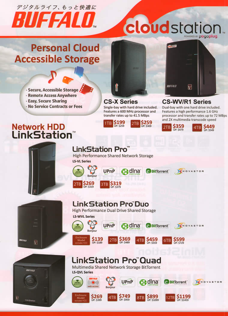 PC SHOW 2012 price list image brochure of Buffalo Cloudstation CS-X Series, CS-WV R1 Series, NAS LinkStation Pro, Duo, Quad