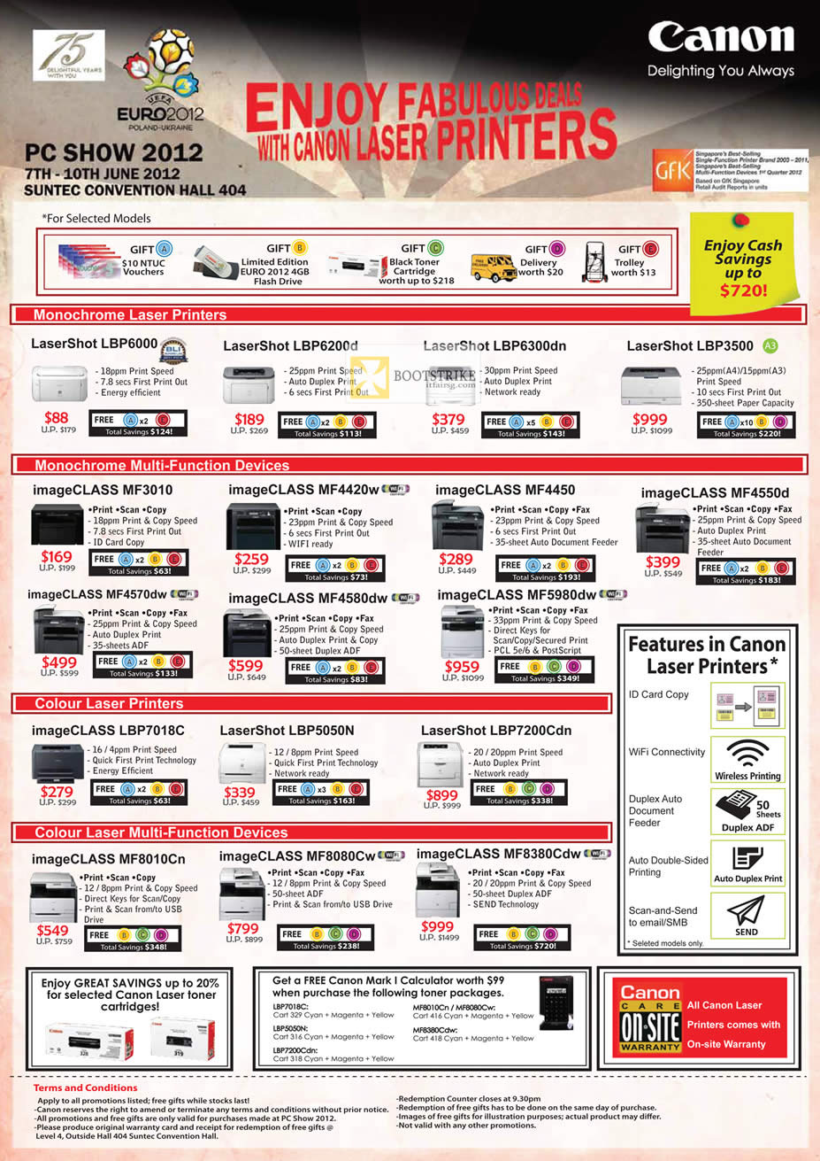 PC SHOW 2012 price list image brochure of Canon Printers Laser LBP6000, LBP6200d, LBP6300dn, LBP3500, MF3010, MF4570dw, MF4580dw, MF4420w, MF4450, MF5980dw