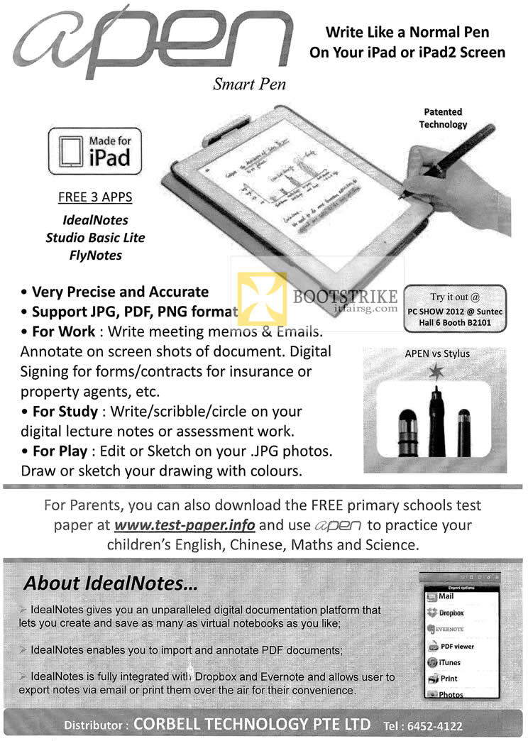 PC SHOW 2012 price list image brochure of Corbell Apen Smart Pen, IdealNotes