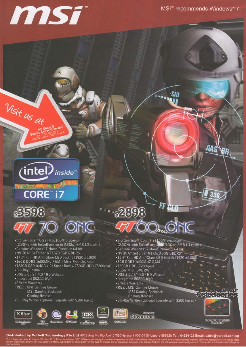 PC SHOW 2012 price list image brochure of Corbell MSI Notebooks GT70 ONC, GT60 ONC