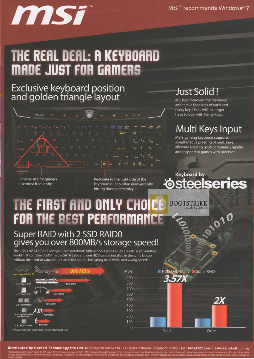 PC SHOW 2012 price list image brochure of Corbell MSI Notebooks Steelseries Keyboard Features, SSD Super Raid 0