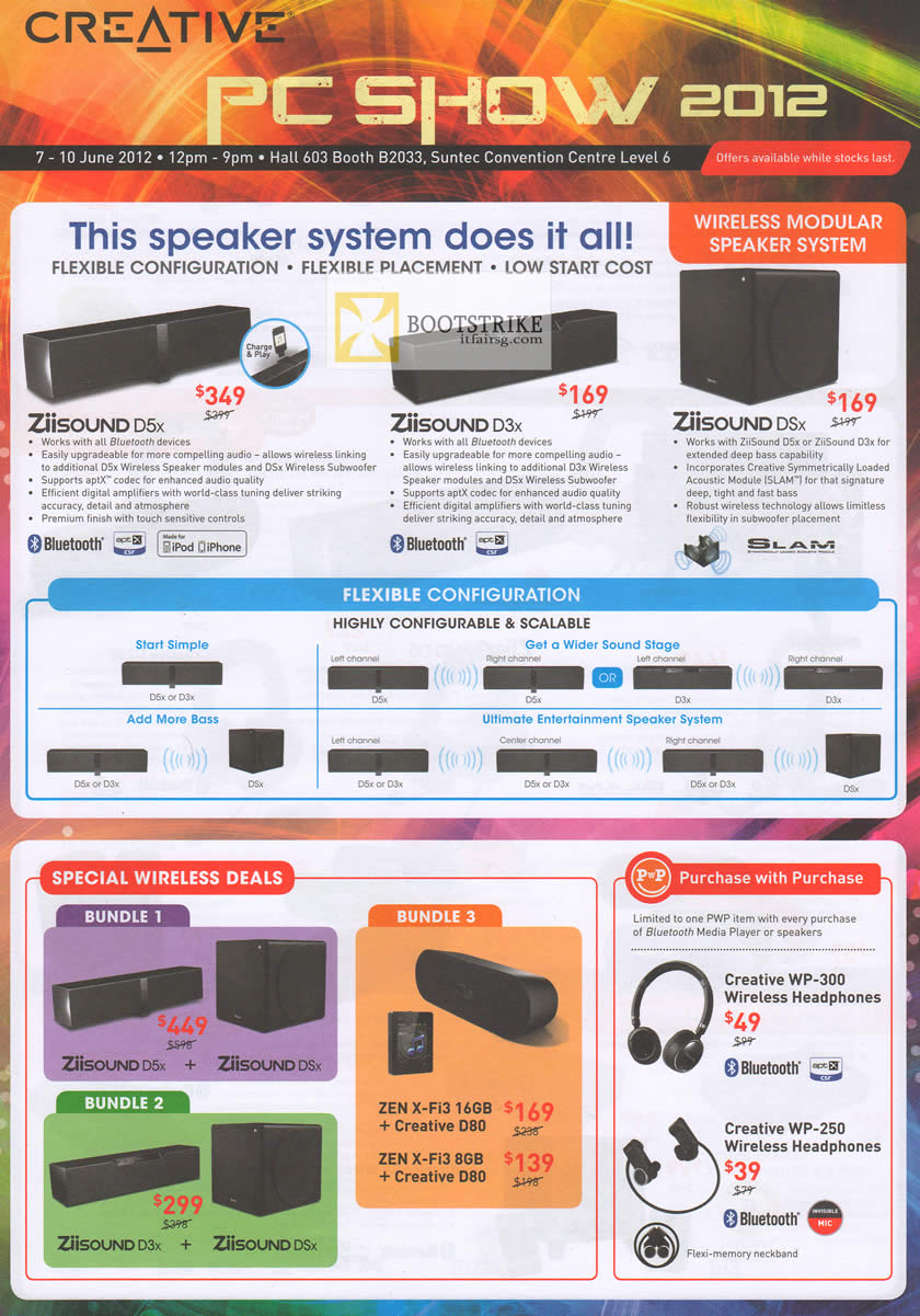 PC SHOW 2012 price list image brochure of Creative Wireless Speaker Ziisound D5x, D3x, DSx, Wireless Bundle Deals, Purchase With Purchase