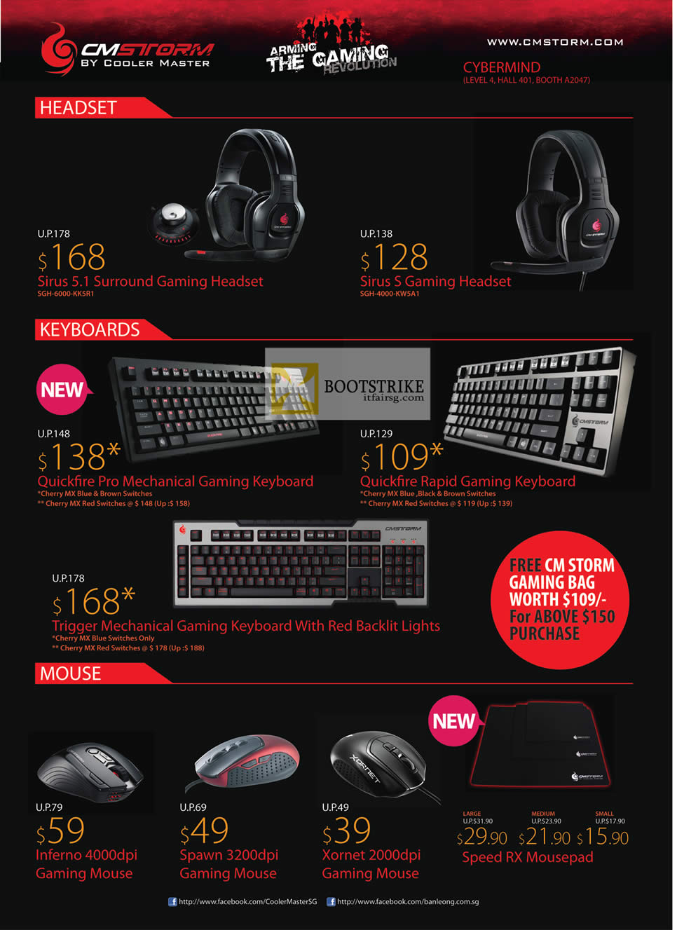 PC SHOW 2012 price list image brochure of Cybermind Cooler Master CMStorm, Sirus 5.1, S Headset, Quickfire Pro Keyboard, Rapid, Trigger, Xornet, Spawn, Inferno Gaming Mouse, Speed RX Mousepad