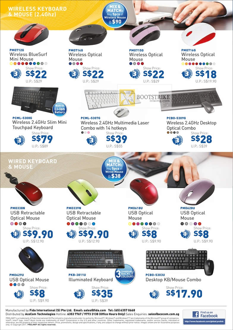 PC SHOW 2012 price list image brochure of Cybermind Prolink Accessories Wireless Mouse, Bluetooth, Wired Keyboard, Mouse