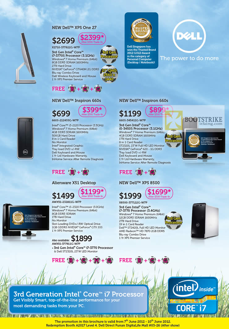 PC SHOW 2012 price list image brochure of Dell Desktop PC XPS One 27 AIO Desktop PC, Inspiron 660s, Alienware X51, XPS 8500
