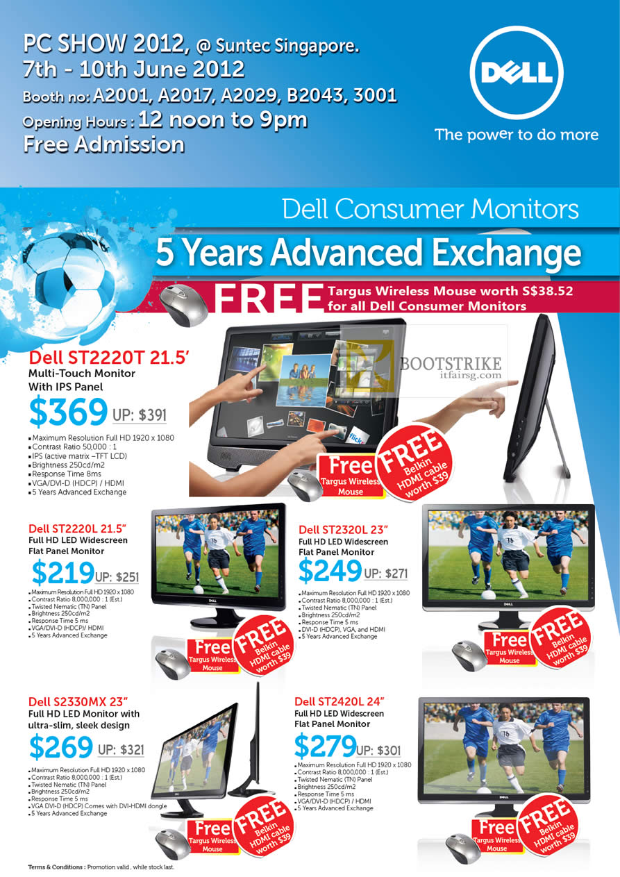 PC SHOW 2012 price list image brochure of Dell Monitors LED ST2220T, ST2220L, ST2320L, S2330MX, ST2420L