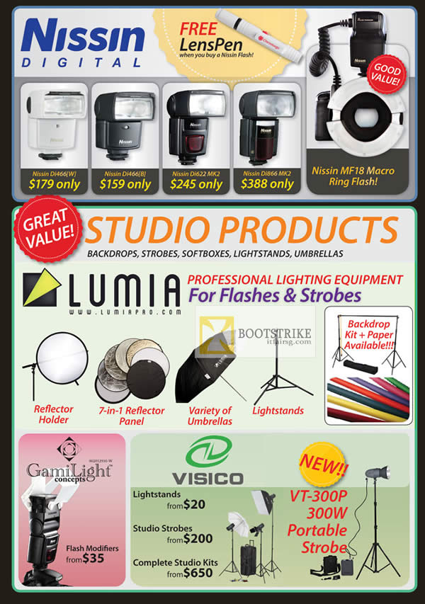 PC SHOW 2012 price list image brochure of Eastgear Red Dot Nissin Digital Flash Di466, Di622 MK2, Di866 MK2, GamiLight, Visico Lightstands, Studio Strobes,