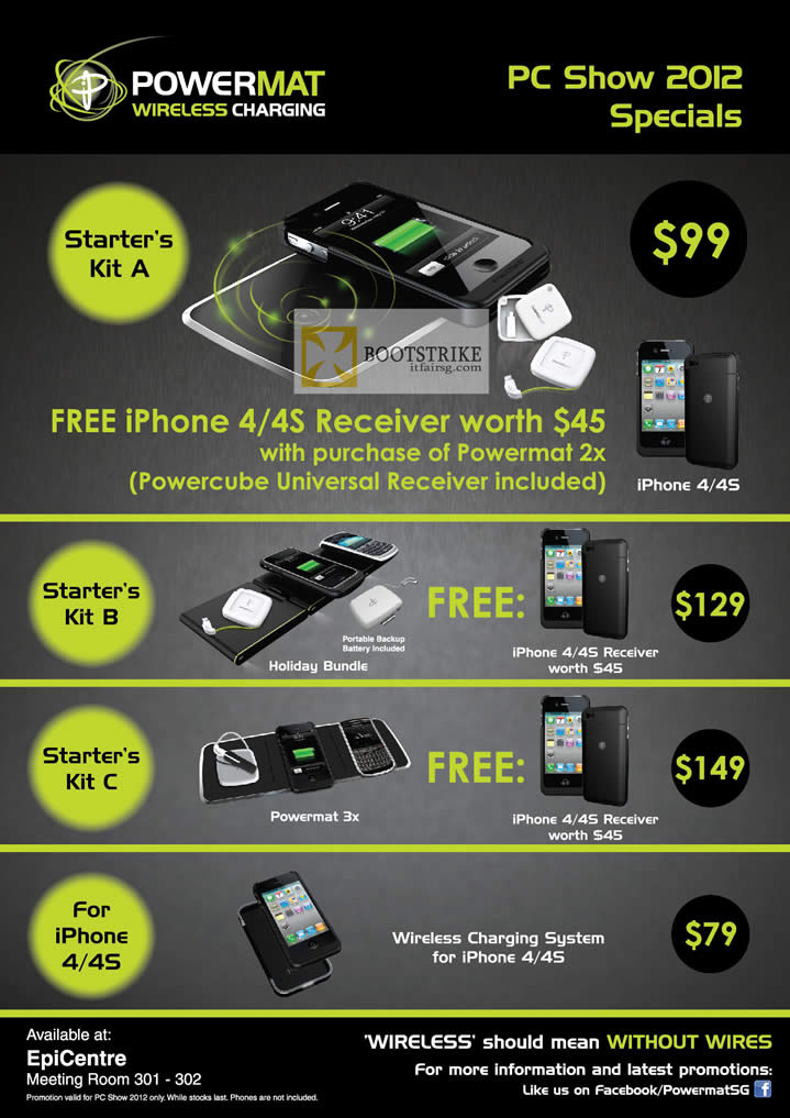 PC SHOW 2012 price list image brochure of EpiCentre Powermap Wireless Charging Starter Kit A, B, C, IPhone