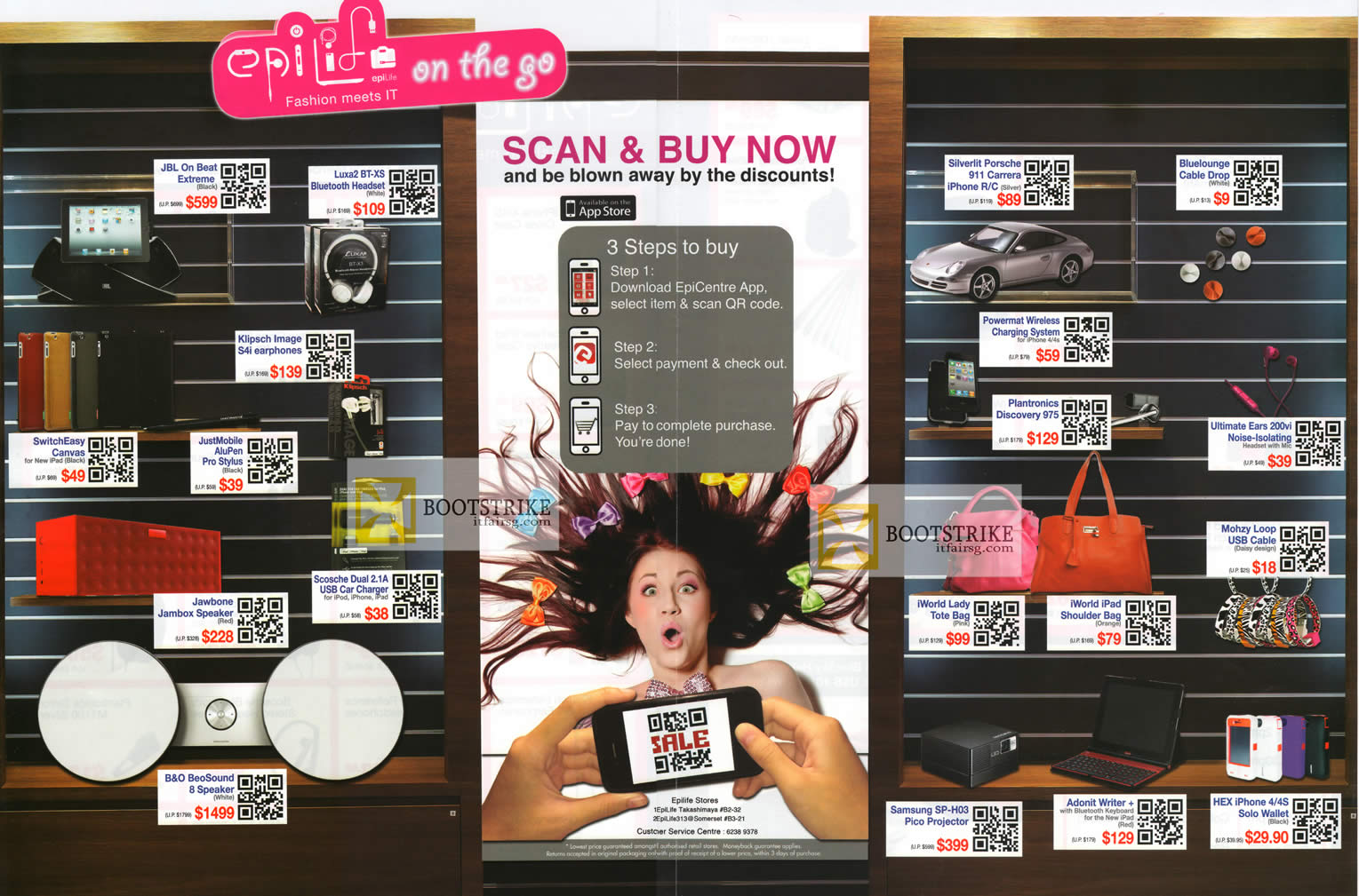 PC SHOW 2012 price list image brochure of Epicentre Accessories EpiLife On The Go JBL On Beat Extreme, Switch Easy Canvas, IWorld Lady Tote Bag