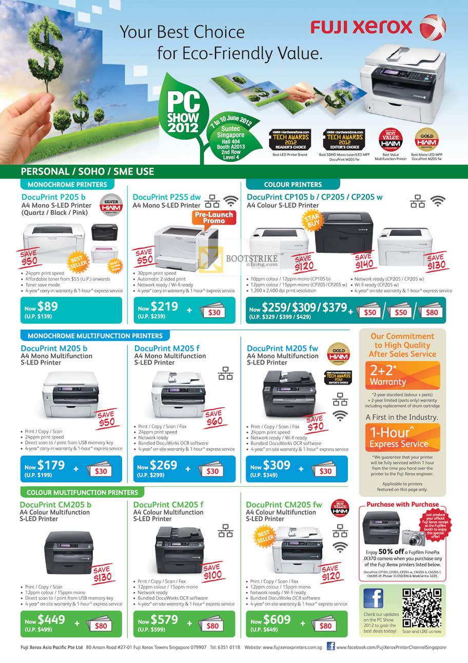 PC SHOW 2012 price list image brochure of Fuji Xerox Printers S-LED DocuPrint P205 B, P255 Dw, CP105 B, CP205, CP205w, M205 B, M205 F, M205 Fw, CM205 B, CM205 F, CM205 Fw