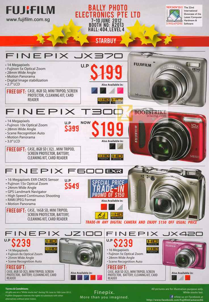 PC SHOW 2012 price list image brochure of Fujifilm Digital Cameras JX370, T300, F600EXR, JZ100, JX420