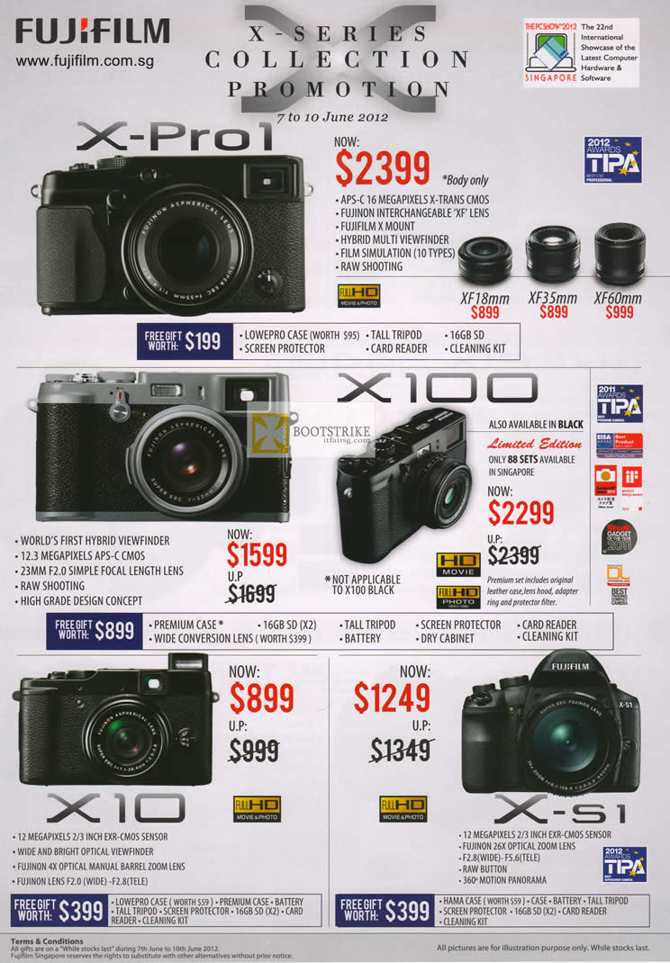PC SHOW 2012 price list image brochure of Fujifilm Digital Cameras X-Pro1, X100, X10, X-S1
