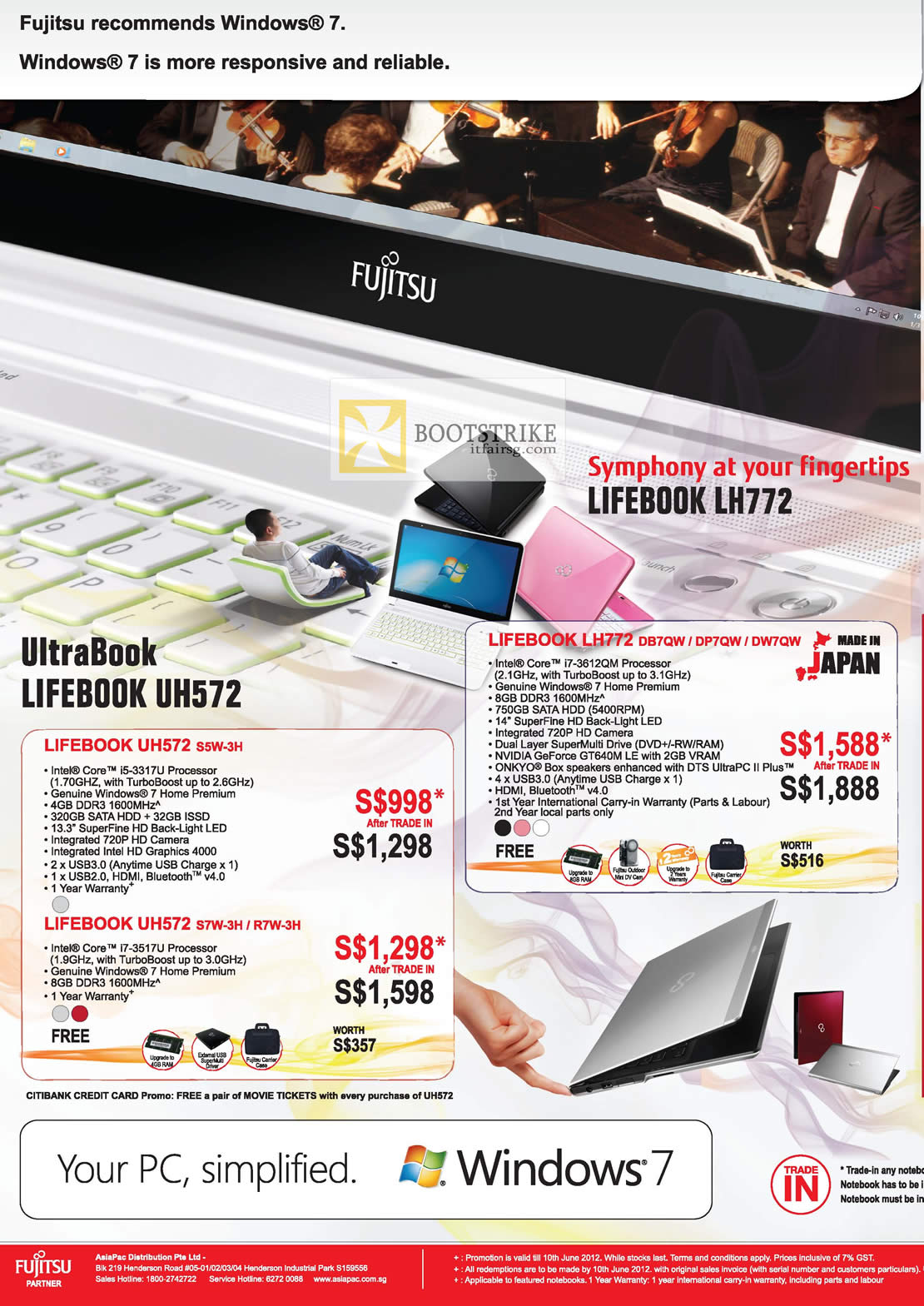 PC SHOW 2012 price list image brochure of Fujitsu Notebooks Ultrabook Lifebook UH572 S5W-3H, UH572 S7W-3H, R7W-3H, LH772 DB7QW DP7QW DW7QW