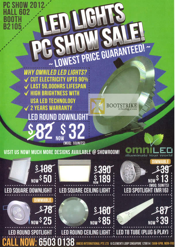 PC SHOW 2012 price list image brochure of Fullmark LED Lights Omniled Square Ceiling Lights, Round, Tube, Spotlight