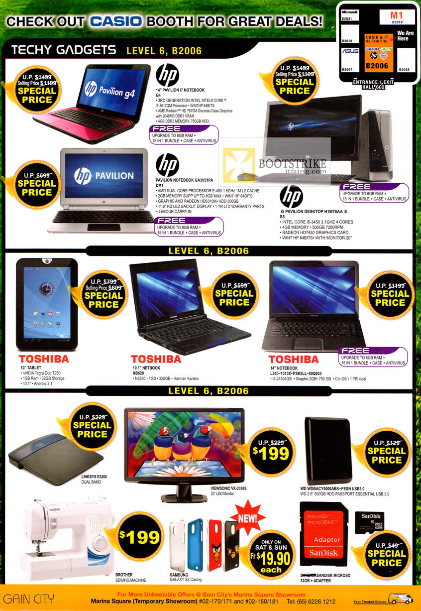 PC SHOW 2012 price list image brochure of Gain City Notebooks HP, Toshiba Tablets, Netbook, Viewsonic VX-2336S LED Monitor, Casing