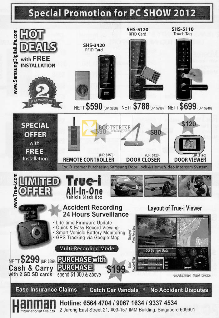 PC SHOW 2012 price list image brochure of Hanman Samsung Digital Lock RFID SHS-3420 SHS-5120 SHS-5110, Vehicle Black Box Recorder