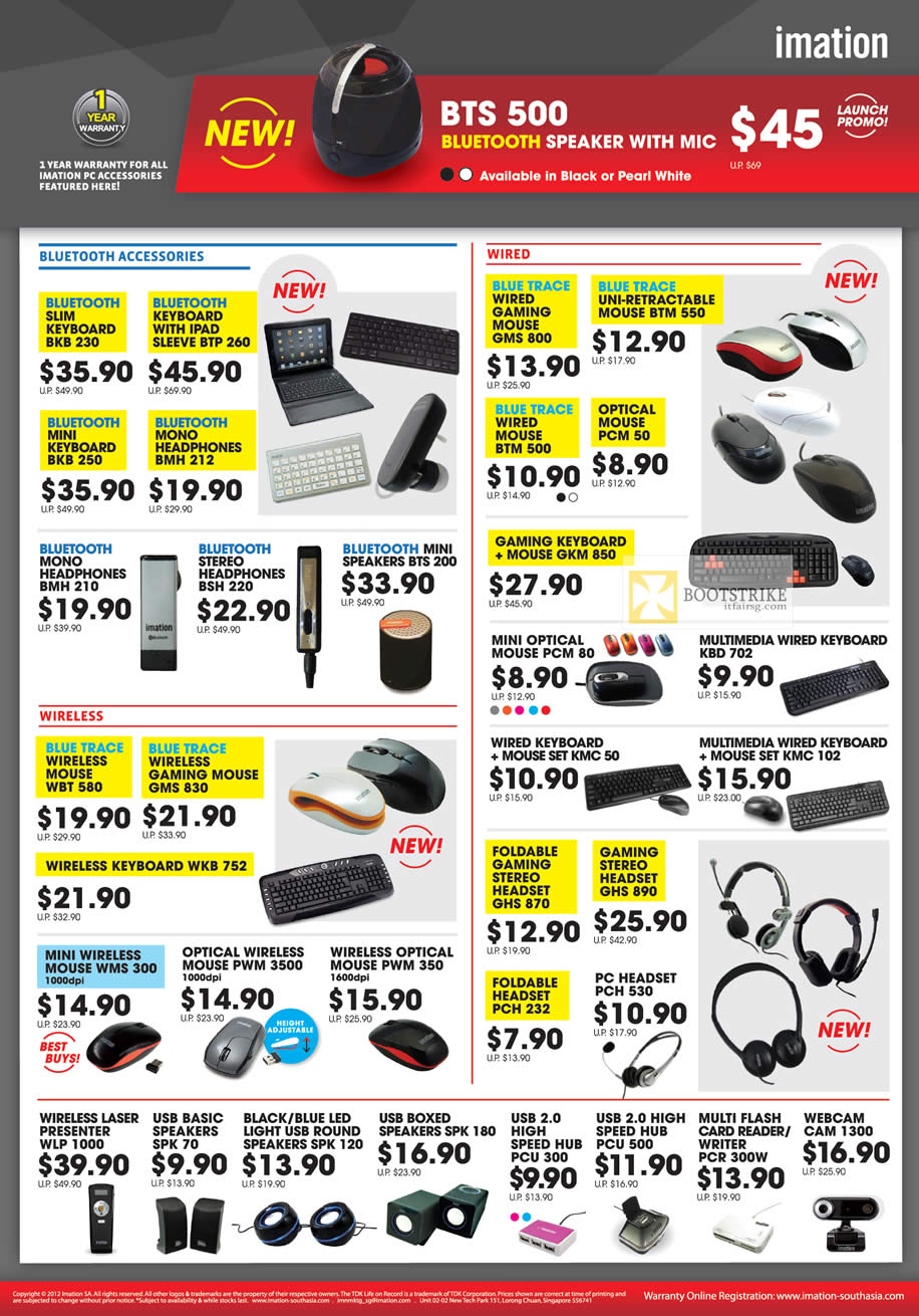 PC SHOW 2012 price list image brochure of Imation Accessories Bluetooth Keyboard, Headphones, Speakers, Wired Mouse, Wireless, Headset, Laser Presenter, Hub, Webcam