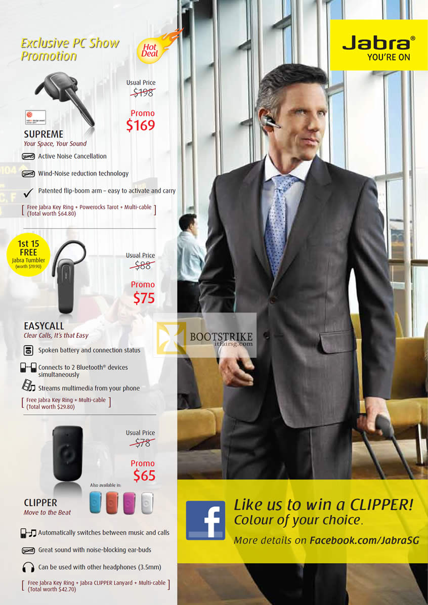 PC SHOW 2012 price list image brochure of Jabra Bluetooth Headset Supreme, Easycall, Clipper
