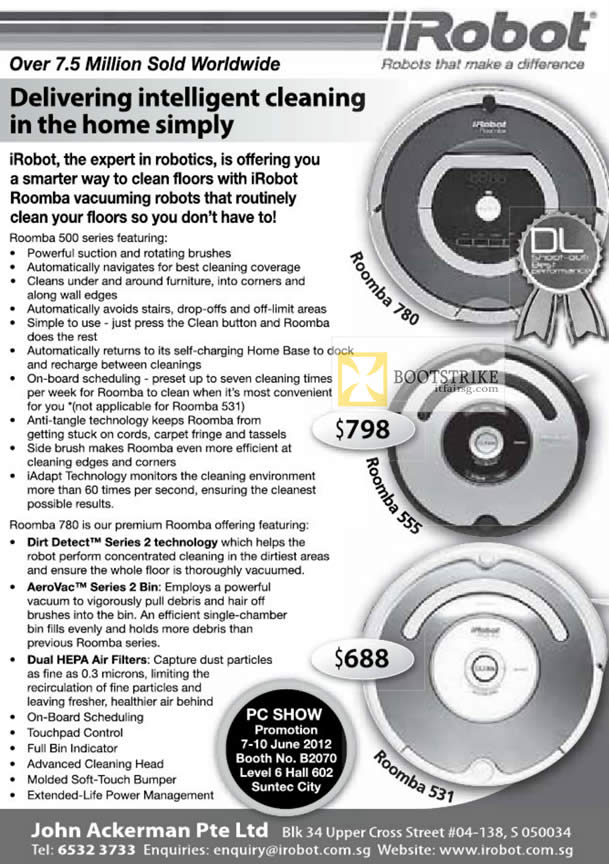 PC SHOW 2012 price list image brochure of John Ackerman IRobot Vacuum Robot Cleaner Roomba 780, Roomba 555, Roomba 531