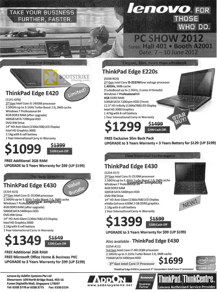 PC SHOW 2012 price list image brochure of Lenovo Notebooks AddOn ThinkPad Edge E420, E220s, E430
