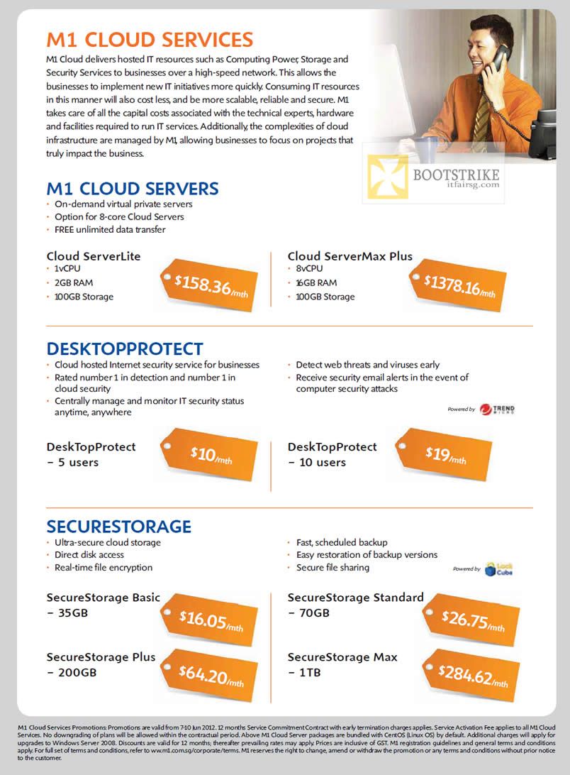 PC SHOW 2012 price list image brochure of M1 Business Cloud Services Servers, Desktopprotect, Securestorage