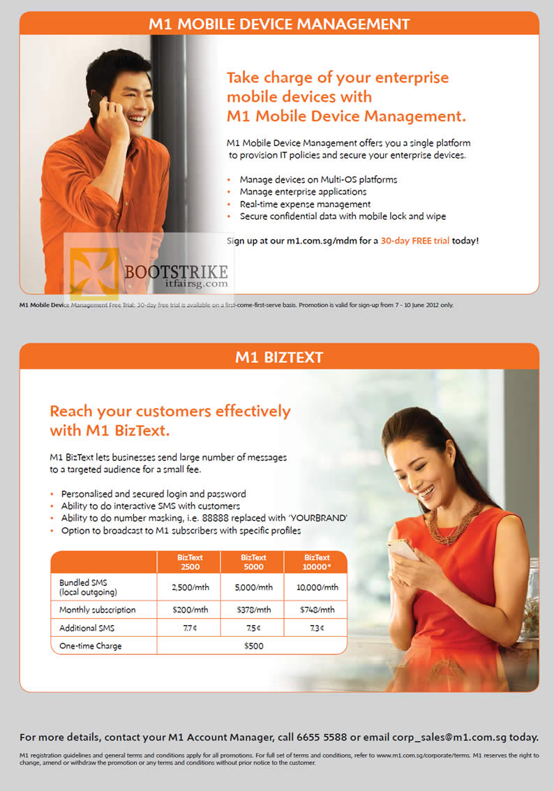 PC SHOW 2012 price list image brochure of M1 Business Mobile Device Management, Biztext Bulk SMS