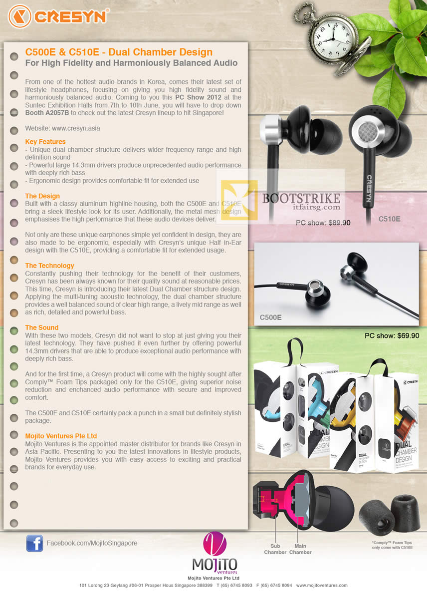 PC SHOW 2012 price list image brochure of Mojito Cresyn C510E Earphones, C500E Earphones