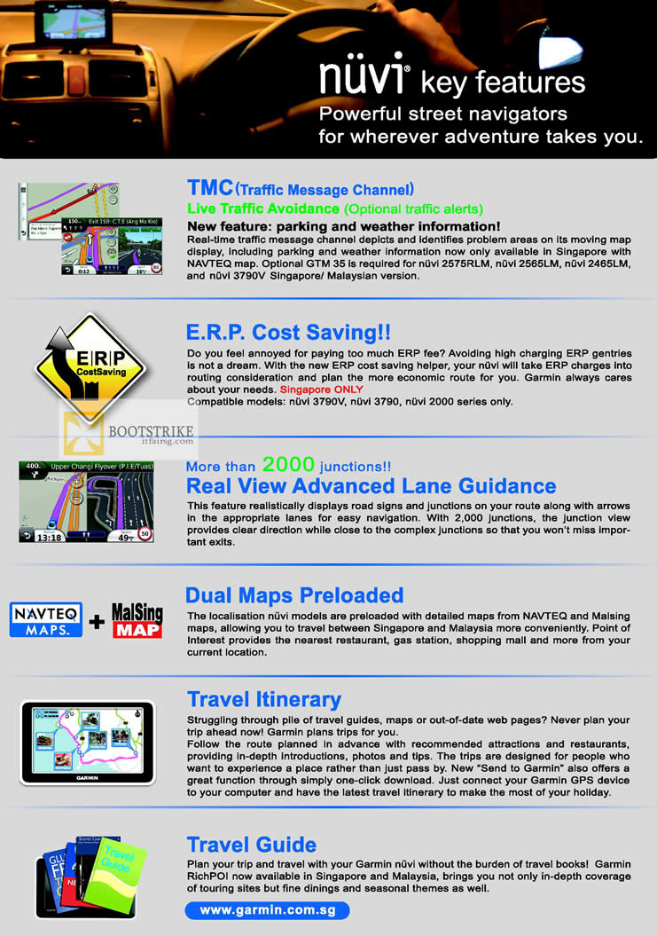 PC SHOW 2012 price list image brochure of Navicom Garmin GPS Key Features TMC, ERP, Real View Lane Guidance, Dual Maps, MalSing, Navteq