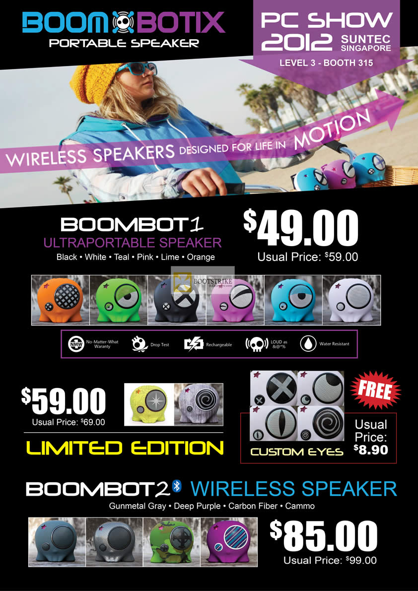 PC SHOW 2012 price list image brochure of Newstead Boombotix Wireless Speakers, Boombot1, Boombot2