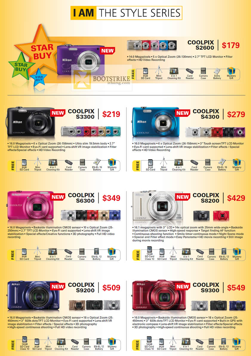 PC SHOW 2012 price list image brochure of Nikon Digital Cameras Coolpix S2600, S3300, S4300, S6300, S8200, S9300, S9200