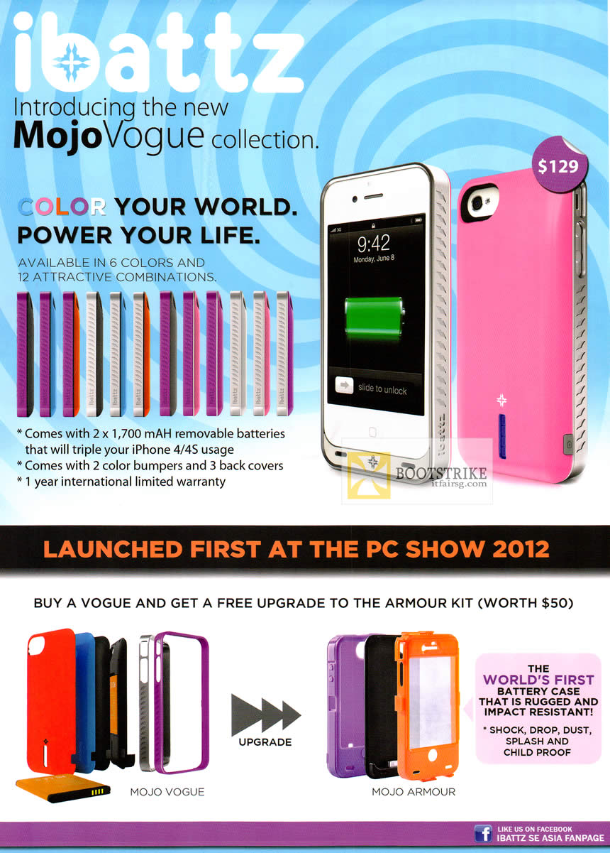 PC SHOW 2012 price list image brochure of Nubox Ibattz Mojo Vogue Removable Battery, Armour Kit