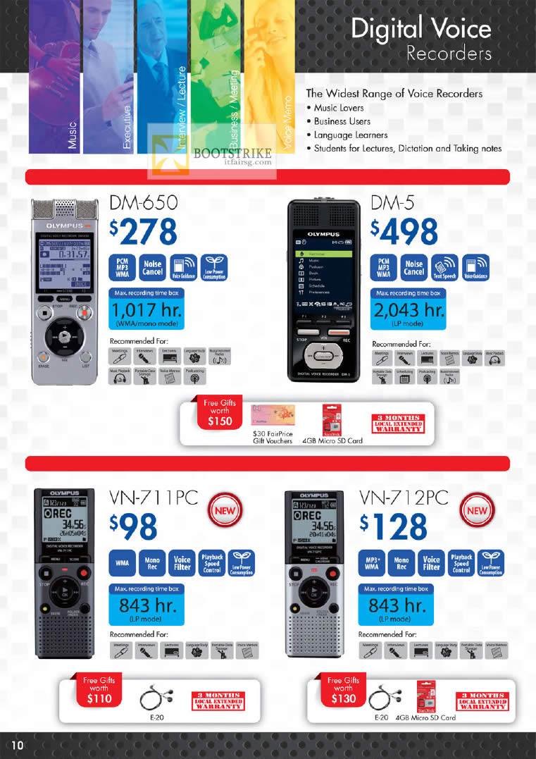 PC SHOW 2012 price list image brochure of Olympus Digital Camera Digital Voice Recorders, DM-650, DM-5, VN-711 PC, VN-712 PC