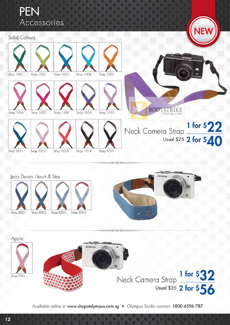PC SHOW 2012 price list image brochure of Olympus Digital Camera Neck Camera Strap, Solid Colours, Jean Denim Heart And Star, Apple