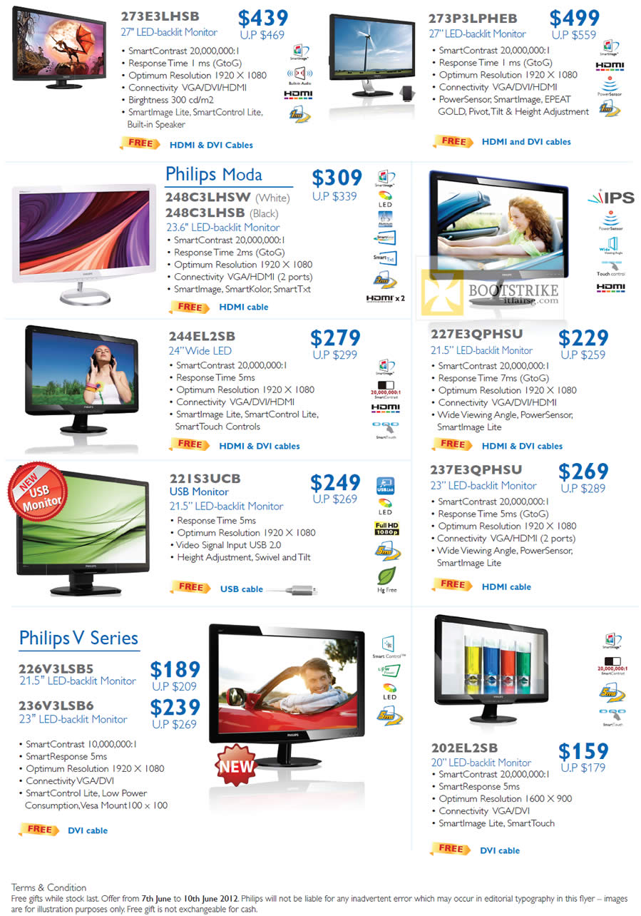 PC SHOW 2012 price list image brochure of Philips Monitors LED 273E3LHSB, 273P3LPHEB, Moda 248C3LHSW, 248C3LHSB, 244EL2SB, 227E3QPHSU, 237E3QPHSU, 226V3LSB5, 236V3LSB6, 202EL2SB