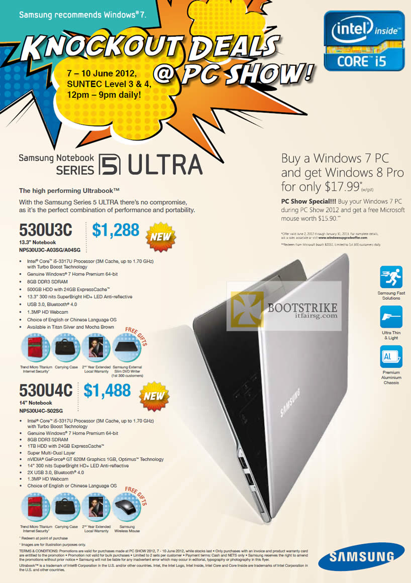 PC SHOW 2012 price list image brochure of Samsung Notebooks Series 5 NP530U3C-A03SG A04SG, NP530U4C-S02SG