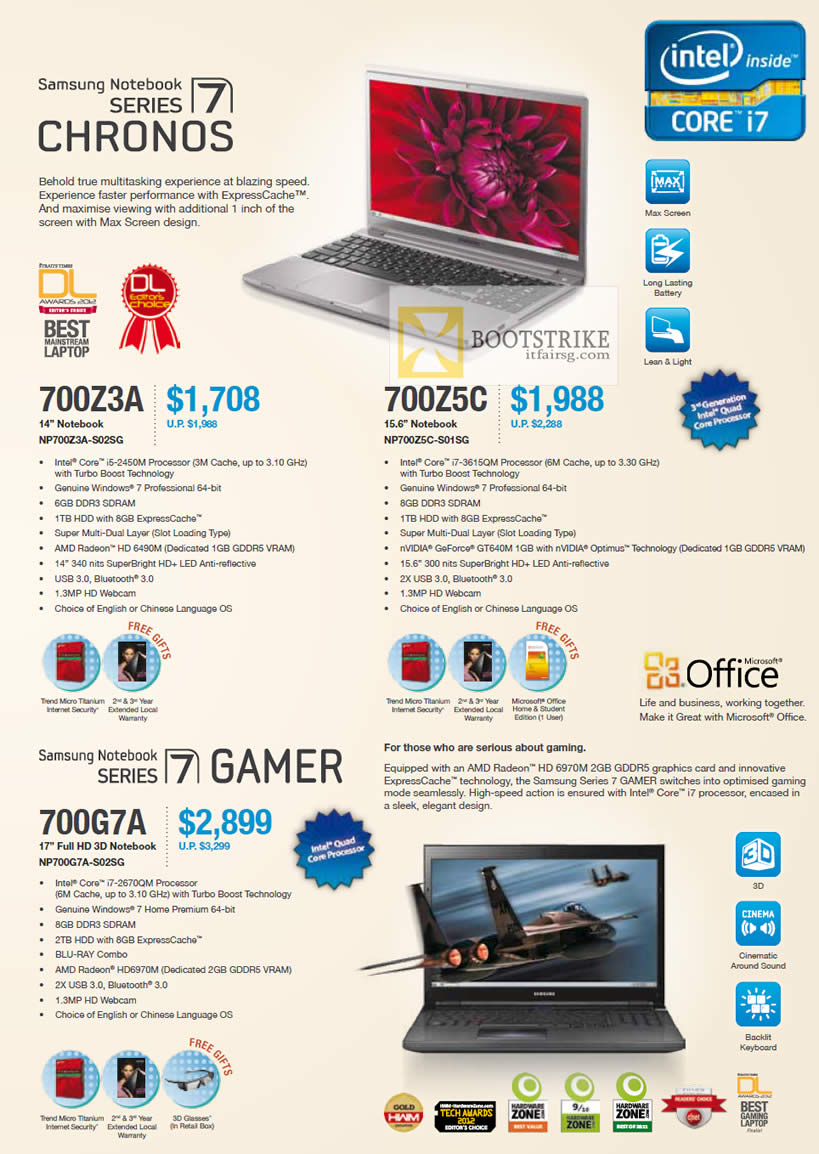 PC SHOW 2012 price list image brochure of Samsung Notebooks Series 7 Chronos NP700Z3A-S02SG, NP700Z5C-S01SG, Gamer NP700G7A-S02SG