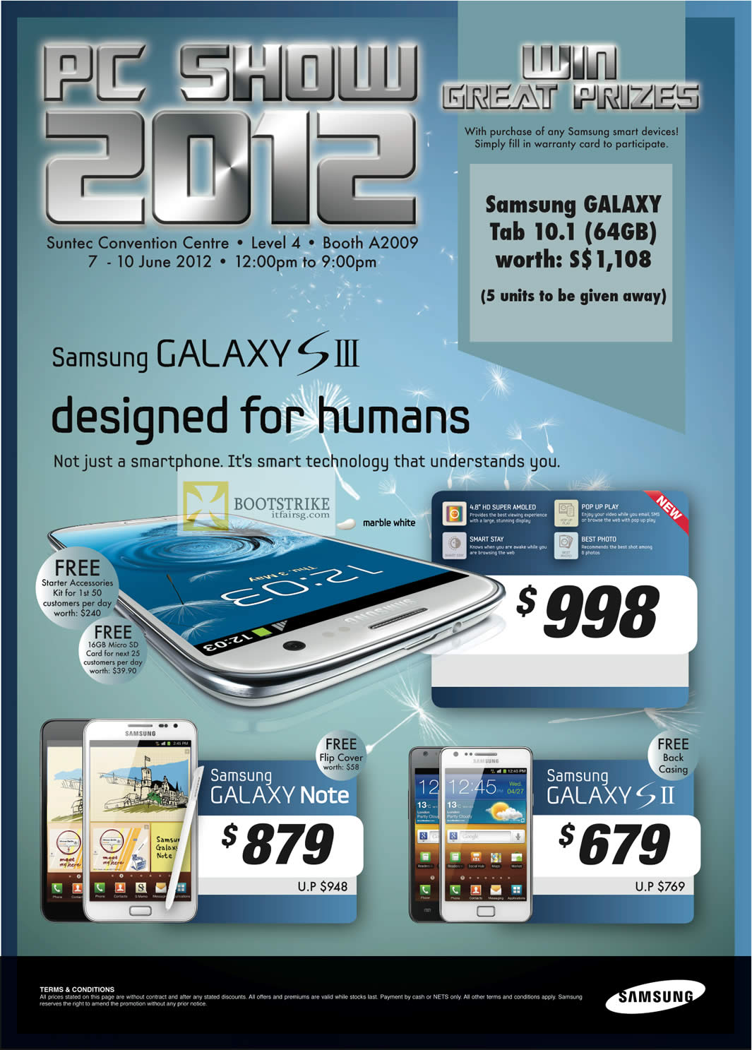 PC SHOW 2012 price list image brochure of Samsung Smartphones Galaxy S III, Galaxy Note, Galaxy S II